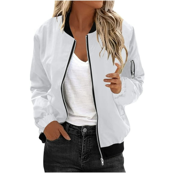 FNFHFY Womens Waterproof Bomber Jackets Lightweight Lined Rain Coat Casual Water Resistant Windproof Jacket Zip Up Solid Raincoats