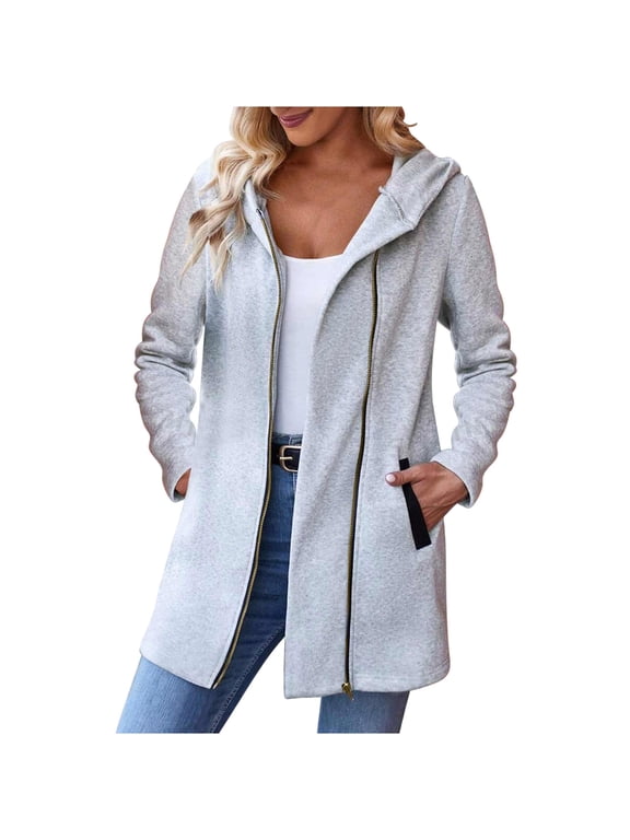 FNFHFY Womens Zip Up Hoodies Casual Slim Fit Long Hoodie Lightweight Solid Tunic Sweatshirt Jackets Fall Comfy Coats with Pockets