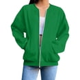thumbnail image 1 of FNFHFY Womens Zip Up Sweatshirt Trendy Bomber Jacket Oversized Drop Shoulder Solid Sweatshirts Fall Lightweight Long Sleeve Jackets, 1 of 2