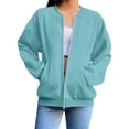thumbnail image 1 of FNFHFY Womens Zip Up Sweatshirt Trendy Bomber Jacket Oversized Drop Shoulder Solid Sweatshirts Fall Lightweight Long Sleeve Jackets, 1 of 2