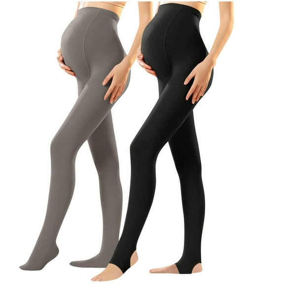 FNFYFH 2 PC Maternity Tights Over The Belly Adjustble Waist Comfortable Pregnancy Pants Thermal Winter Tights