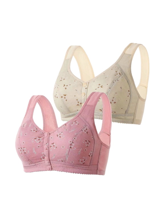 2 Pack Ladies Wireless Bras Comfort Breathable Front Button Push-up Bras Sexy Full-up Seamless T-shirt Bra for Women Smoothing Lifting Bra for Women