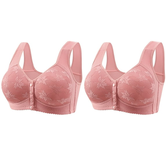 FNFYFH 2 Pack Plus Size Wireless Bras Front Close Button Seamless Bralettes Full-coverage Push-up Underwear with Support and Lift T-shirt Bra No Underwire M-XXXXL