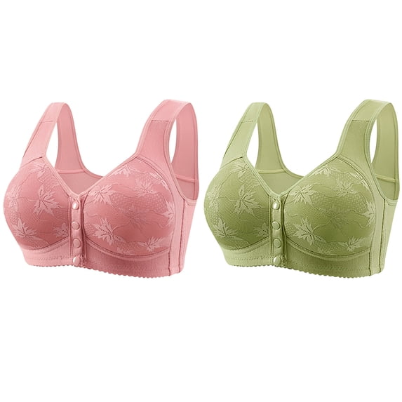 FNFYFH 2 Pack Plus Size Wireless Bras Front Close Button Seamless Bralettes Full-coverage Push-up Underwear with Support and Lift T-shirt Bra No Underwire M-XXXXL