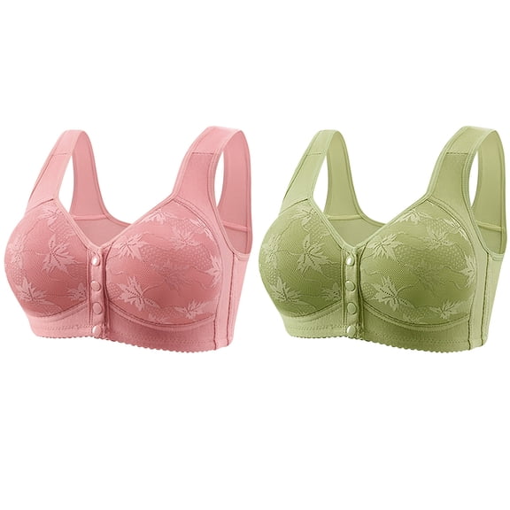 FNFYFH 2 Pack Plus Size Wireless Bras Front Close Button Seamless Bralettes Full-coverage Push-up Underwear with Support and Lift T-shirt Bra No Underwire M-XXXXL