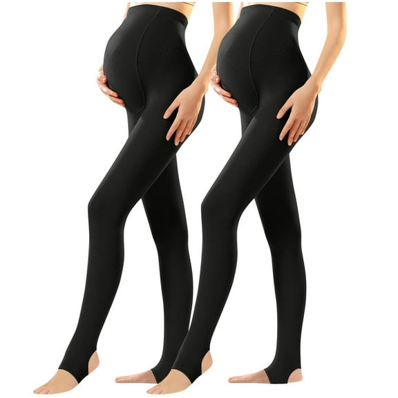FNFYFH 2-Pack Women's Maternity Pantyhose Pregnancy Fleece Thermal Tights Over The Belly Stretchy High Waisted Legging