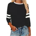thumbnail image 1 of FNFYFH 3/4 Length Sleeve Tops for Women Casual Patchwork Round Neck Shirts Summer Trendy Tunic Womens Blouse 2025 Striped Workout Top, 1 of 2