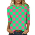 thumbnail image 1 of FNFYFH 3/4 Length Sleeve Womens Plus Size Tops Crew Neck Checkered Shirt Loose Fit Tunic Blouses, 1 of 6