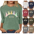 thumbnail image 1 of FNFYFH 3/4 Length Sleeve Womens Tops Crew Ribbed Knit Easter Shirts Cute Rabbit Print Blouse, 1 of 8