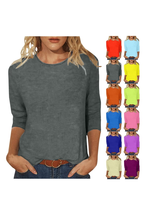 FNFYFH 3/4 Sleeve T Shirts for Women Crewneck Basic Tees Tunic Tops Work Blouses