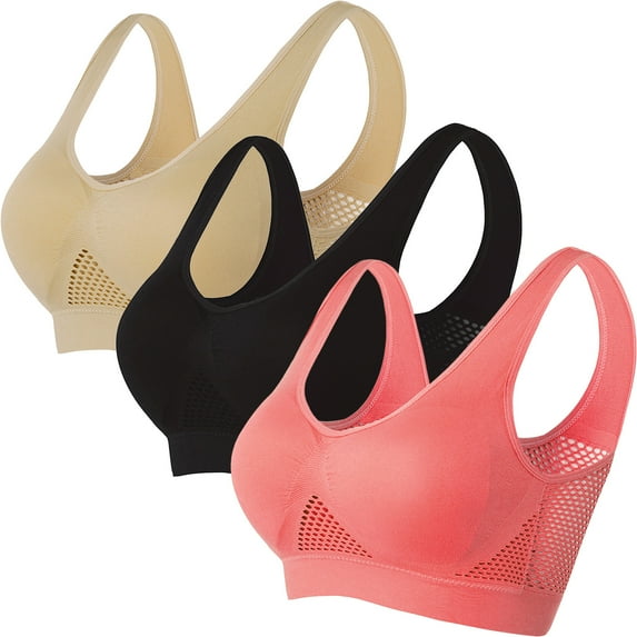 FNFYFH 3 Pack Sports Bras for Women 2025 Plus Size Seamless Wireless Bra Comfy Breathable Wirefree Bralette Bra Smoothing Full-coverage T-shirt Underwear
