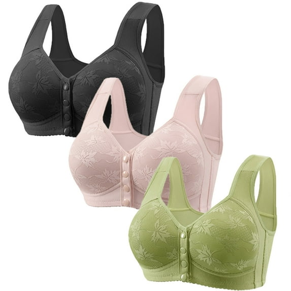 FNFYFH 3 Pack Wireless Bras for Women Plus Size Push-up Bra No Underwire Smoothing Front Close Button Wirefree Underwear 2025 Womens Sexy T-shirts Bras M-XXXXXL