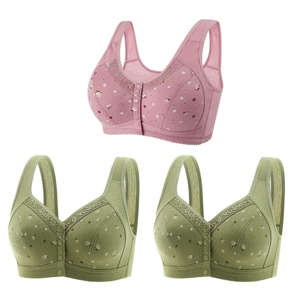FNFYFH 3 Pack Womens Push-up Bras Comfort Front Button Seamless Bralettes Plus Size Full-coverage Push-up Bras Smoothing Lifting T-shirt Underwear S-XXXXL