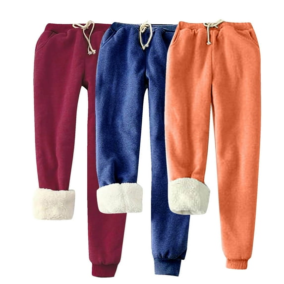 FNFYFH 3PC Sherpa Lined Joggers for Women Plus Size Warm Athletic Pants Baggy High Waisted Drawstring Sweatpants with Pockets