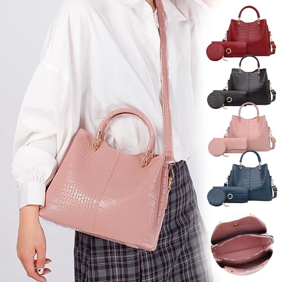 FNFYFH 3PCS Women's PU Leather Tote Bag Set - Stylish Top Handle Satchel Purse Shoulder Bag Handbag and Wallet