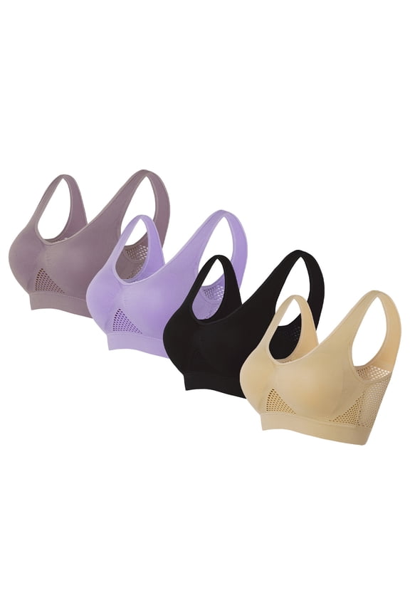 4 Pack Sports Bras for Wommen 2025 Mesh Air Wireless Bra Comfort Breathable Seamless T-shirt Bras Full-support Plus Size Womens Underwear S-XXXXXL