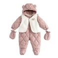 thumbnail image 1 of FNFYFH Baby Winter Snowsuit Warm Bear Onesie Footed Romper Thermal Fleece Lined Jumpsuit with Detachable Hat Gloves, 1 of 9
