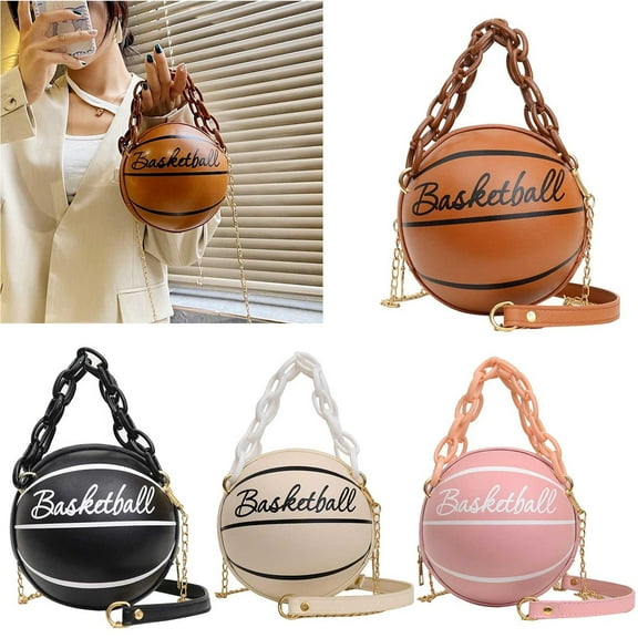 FNFYFH Basketball Shaped Shoulder Bag Round Handbags PU Leather Travel Bag 1pc Fashionable Basketball Shape Chain Handbag Pouch Crossbody Trendy Bag Purse Basketball Shaped Purse Cute Purse Handbag