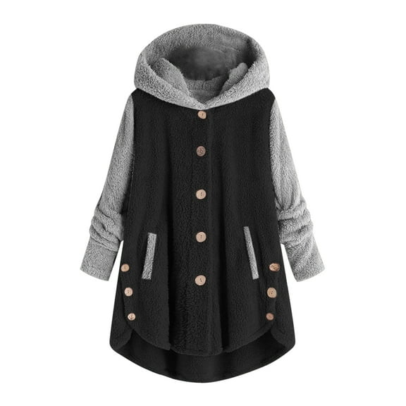 FNFYFH Bed Jackets For Women Plus Size Fuzzy Fleece Jacket Cozy Button Hooded Jackets Plush Sherpa Coat Long Sleeve Sweater Cardigans