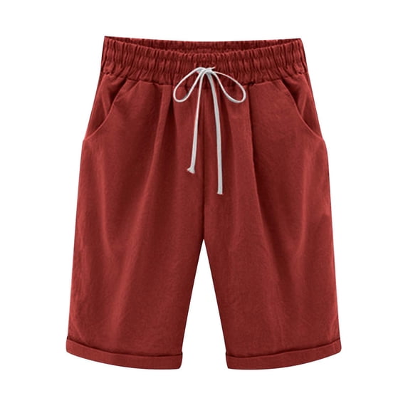 FNFYFH Bermuda Shorts for Women Plus Size Knee Length Shorts Drawstring Elastic Waist Travel Lounge Shorts with Pockets
