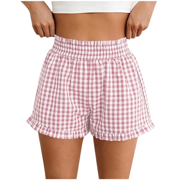 FNFYFH Boxer Shorts for Women Gingham Pajama Shorts Summer Casual Lounge Sleep Plaid Shorts Y2K Beach Bottoms
