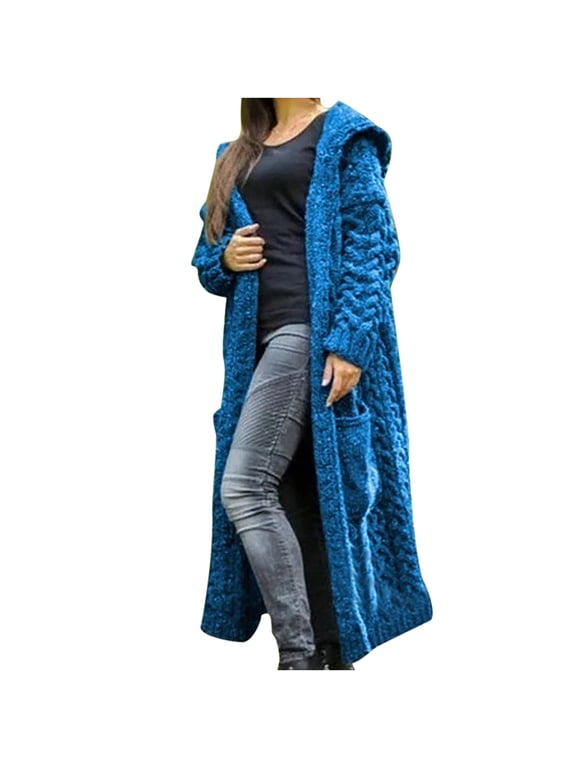 Cable Knit Cardigan Sweaters for Women Open Front Long Sleeve Hoodies Cardigans Fall Winter Solid Long Sweater with Pockets 2025 Trendy Outerwear Coat S-XXL