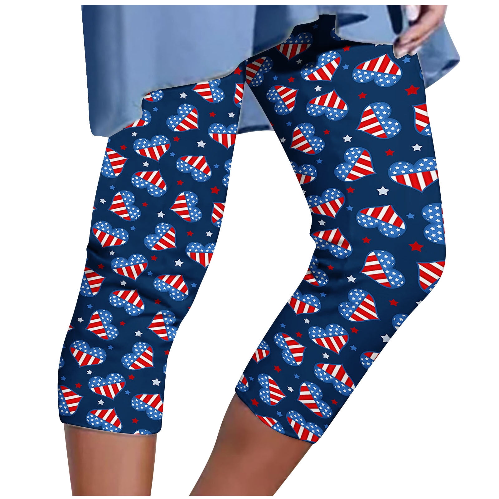 FNFYFH Capri Leggings for Women Trendy Gradient Legging Workout Capris Plus Size Beach Pants Causal Elastic Waisted Legging Blue S-5XL Clearance Deals