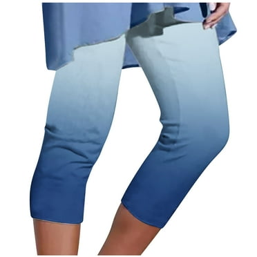 FNFYFH Capri Leggings for Women Trendy Gradient Legging Workout Capris Plus Size Beach Pants Causal Elastic Waisted Legging Blue S-5XL Clearance Deals