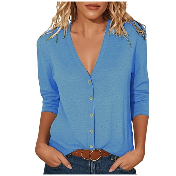 FNFYFH Cardigan Sweaters for Women 3/4 Sleeve Shrugs V Neck Button Down Lightweight Cardigans