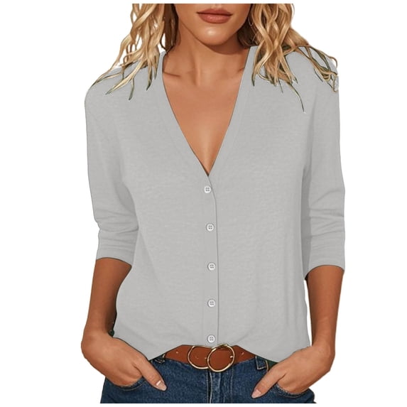 FNFYFH Cardigan Sweaters for Women 3/4 Sleeve Shrugs V Neck Button Down Lightweight Cardigans