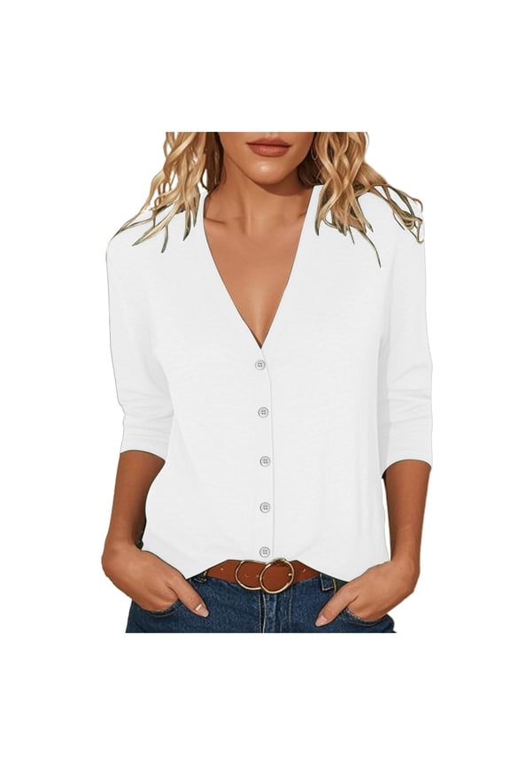 Cardigan Sweaters for Women 3/4 Sleeve Shrugs V Neck Button Down Lightweight Cardigans