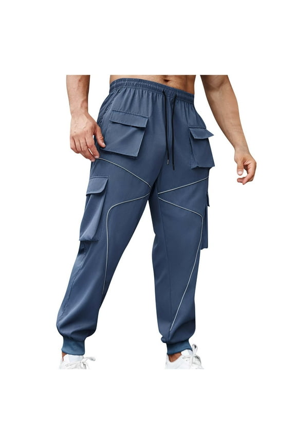 Cargo Pants for Men Drawstring Elastic Waist Casual Techwear Joggers Baggy Sweatpants with Pockets
