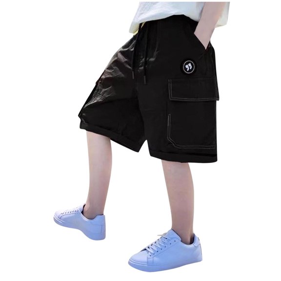 FNFYFH Cargo Shorts for Boys Cotton Half Pants Summer Solid Athletic Bottoms,Gray