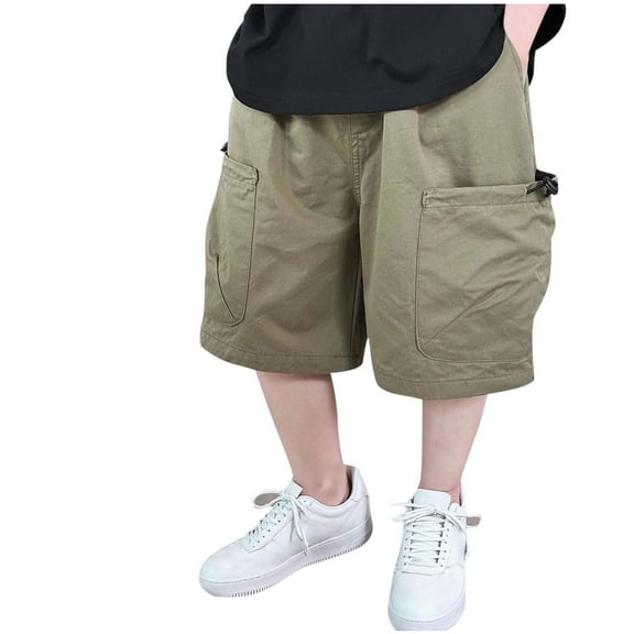 FNFYFH Cargo Shorts for Boys Cotton Half Pants with Pockets Summer Solid Athletic Bottoms,Green