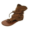 thumbnail image 1 of FNFYFH Casual Tassel Sandals for Women, Retro Bohemian Gladiator Fringe Sandals Flat Clip-Toe Flip-Flops Beach Sandals Shoes T-Strap Roman Open-Toe Sandals, 1 of 5