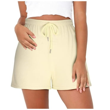 FNFYFH Causal Ruffle Athletic Shorts for Women Summer Drawstring Elastic Waist Walkshorts Loose Fit Breathable Gym Womens Wrinkle Waist Pants Prime Clearance Deals