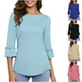 thumbnail image 1 of FNFYFH 3/4 Sleeve Tops for Women Bell Sleeves Shirts Summer Crewneck Tunic Office Work Top Womens Solid Color Blouse 2025 Deals ,Blue S-2XL, 1 of 9