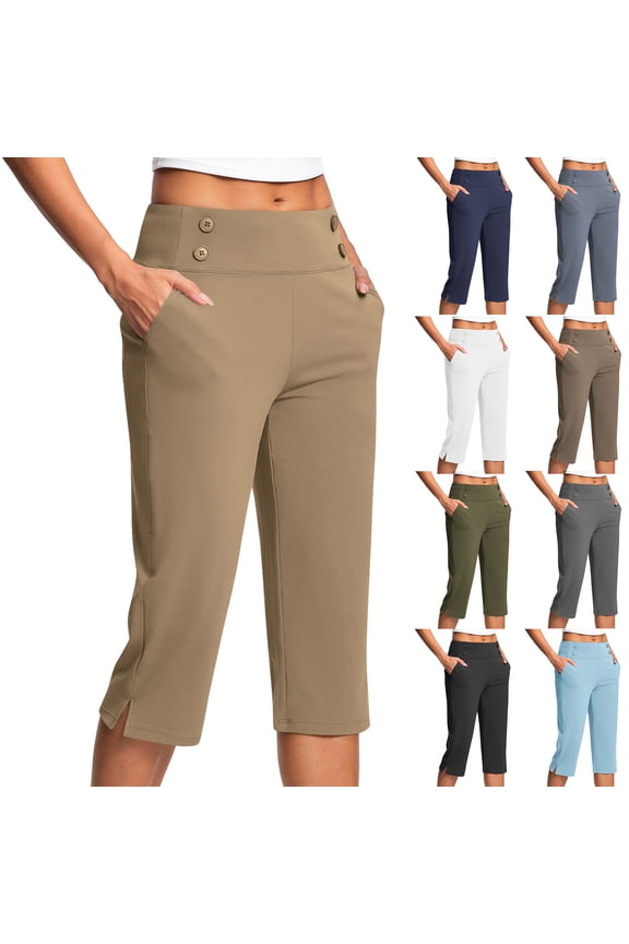 Capri Pants for Women Stretch High Waisted Capri Leggings Slim Fit Tummy Control Workout Legging,Coffee S-XXL