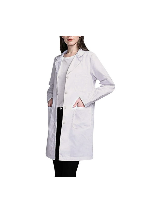 Cotton Lab Coat for Women, Button Long Sleeve Coats with Pockets ,White Long Jackets for Fall Winter ,2025 Loose Fit Lightweight Outerwear White XXL