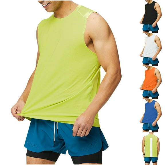 FNFYFH Mens Tank Tops Gym Sleeveless Muscle T Shirts for Men Fitness Orange,XL