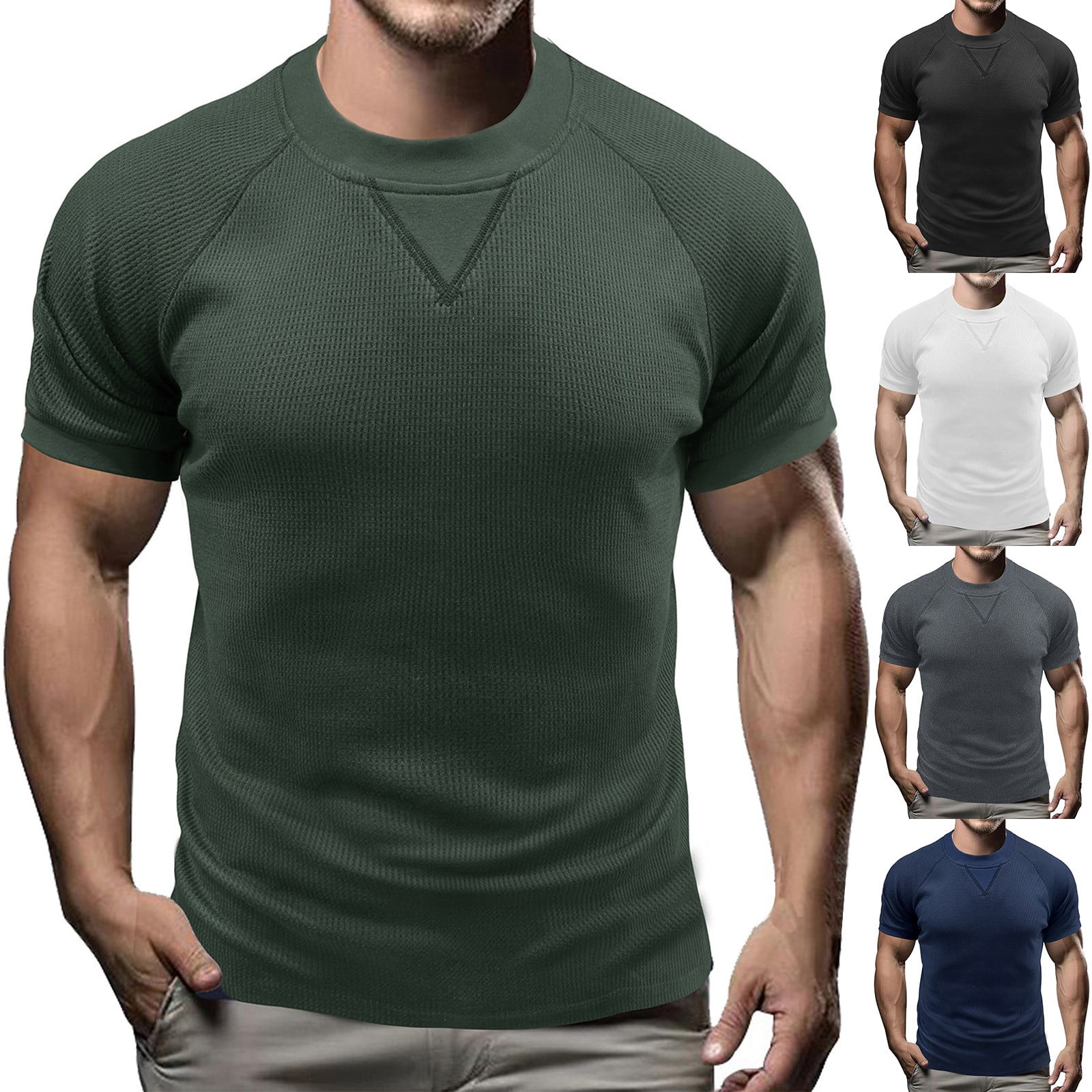 Men's Slim Fit V-Neck Long Sleeve Shirt - Lightweight Athletic Muscle Tee (Polyester/Spandex)