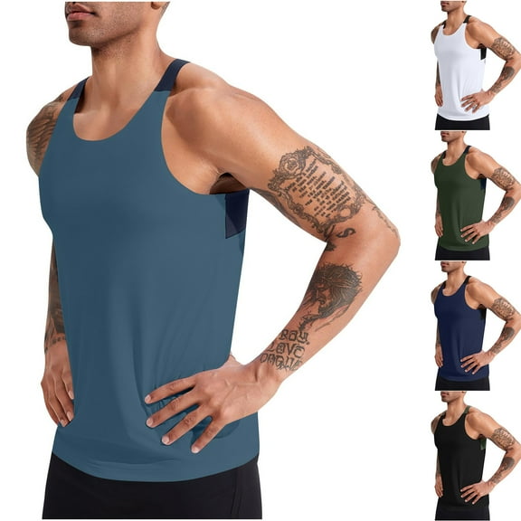 FNFYFH Mens Workout Tank Tops Soft Muscle Shirt Sleeveless Classic T Shirts Gym Athletic Tank Blue,XXXL