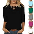 thumbnail image 1 of FNFYFH Plus Size 3/4 Sleeve Tops for Women Summer Causal Crewneck Tunic Shirts Solid Color Three Quarter Sleeves Blouse 2025 ,Black S-5XL, 1 of 6