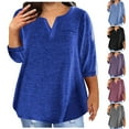 thumbnail image 1 of FNFYFH Plus Size Shirts for Women Summer V Neck Short Sleeve T-Shirt with Pockets Womens Loose Fit Comfy Solid Color Tops Fashion 2025,Black L-5XL, 1 of 5