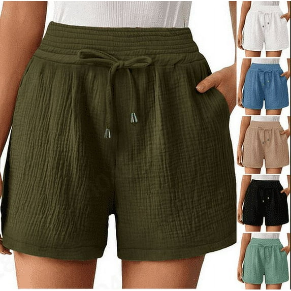 FNFYFH Shorts for Women with Pockets Drawstring Elastic High Waisted Shorts Summer Loose Fit Comfy Workout Shorts Womens Causal Sports Pants,Black S-XXL