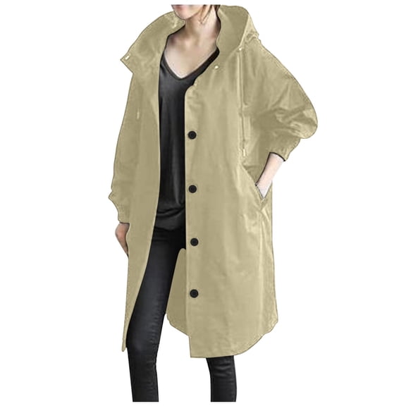 FNFYFH Trench Coats for Women ,Button Long Sleeve Coat with Pockets ,Fall Winter Long Outerwear Fashion 2025 ,Drawstring Solid Jackets Plus Size Gray S-5XL