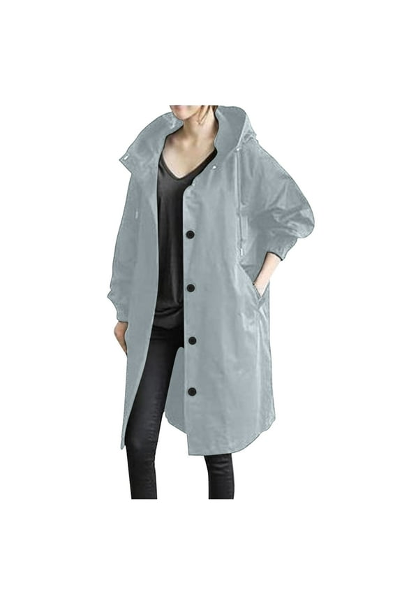 Trench Coats for Women ,Button Long Sleeve Coat with Pockets ,Fall Winter Long Outerwear Fashion 2025 ,Drawstring Solid Jackets Plus Size Gray S-5XL
