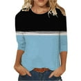 thumbnail image 1 of FNFYFH 3/4 Length Sleeve Womens Tops Round Neck Loose Blouses Dressy Casual Shirts Contrast Color Block Tshirts Fall Clothes, 1 of 3