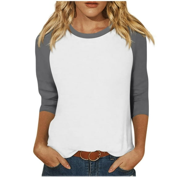 FNFYFH 3/4 Sleeve Baseball Tees for Women 2025 Summer Casual Crewneck Pullover Athletic Raglan Sleeve Tops Lightweight Patchwork Blouses