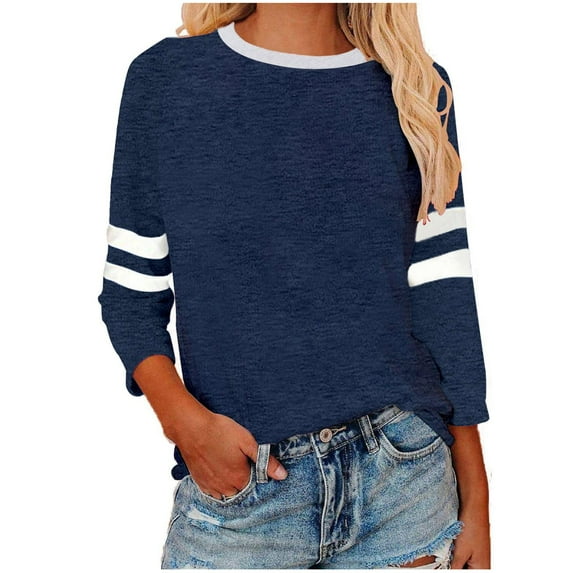 FNFYFH Womens 3/4 Sleeve Shirts Summer Crewneck T-Shirts Loose Basic Tops Color Block Cute Tops for Women